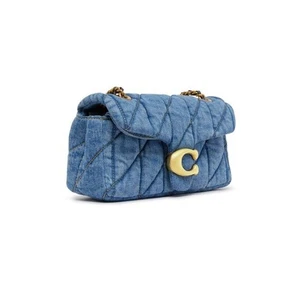 COACH Women's "Tabby 20" Quilted Denim Shoulder Bag in Brass & Indigo Blue - Picture 1 of 7