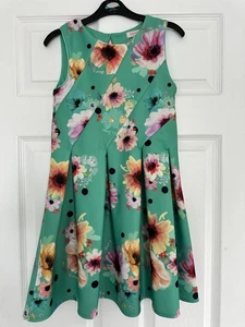 Ted Baker Girls Green Floral Sleeveless Party Occasion Dress Scuba Age 9 - Picture 1 of 4