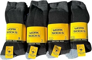 Men's Heavy Duty Work Socks Cotton Reinforced Heel & Toe Rich Crew Hiking Socks - Picture 1 of 7