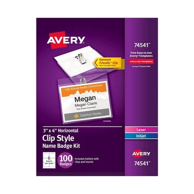 Soporte de insignia con nombre estilo clip con inserto láser/inyección de tinta, carga superior, 4 x 3, blanco... Foto 1 de 4