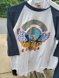DB9 80s Van Halen Raglan T Shirt 1984 Tour Of The World Double Sided Large - Picture 1 of 11
