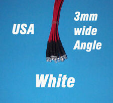 10 x LED - 3mm PRE WIRED 12 VOLT WIDE VIEW ANGLE WHITE