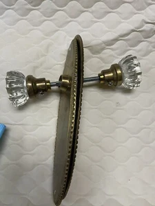 Antique 1930's 12 Point Crystal Glass & Brass Door Knobs Spindle w/Back Plates - Picture 1 of 5