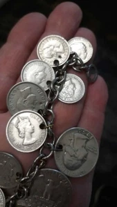 Vintage/Antique Silver Coin Handmade Penny Bracelet. 925. One of a kind - Picture 1 of 10