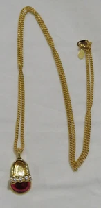 Joan Rivers Necklace Shoe Rhinestone Ballet Charm Pendant Gold Tone Black Red - Picture 1 of 4
