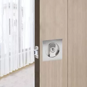 Pocket Door Lock Silver 66mm Key Lock Sliding Handle Set Invisible Hardware - Picture 1 of 6