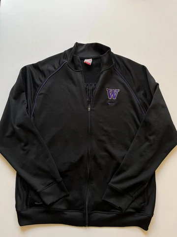 Nike Washington Huskies Track Jacket Mens 2XL Black Purple Full Zip NCAA Logo Cover