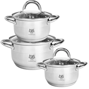 Edelstahl Topf Set 1,3L 1,6L 2L mit Glasdeckel – Induktion & Spülmaschinenfest - Bild 1 von 6