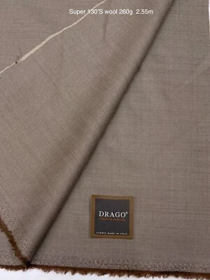 Sand Beige Super 130'S Wool Suiting Fabric Merino Twill Cloth DRAGO Italy 2.55m - Image 1 of 4