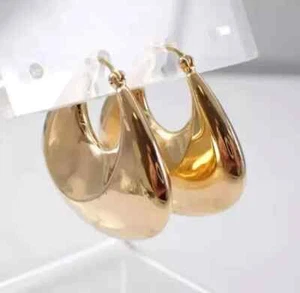 Delicate Women's Chunky Huggie Hoop Earrings 14K Yellow Gold Plated - Picture 1 of 8