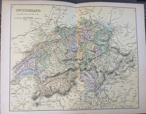 Antique Print Map Of Switzerland & The Passes Of The Alps Dated C1870's Europe - Picture 1 of 11