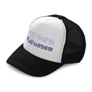 Kids Trucker Hat Work Hard Play Harder Love Polyester Boys Caps & Girls Caps - Picture 1 of 7