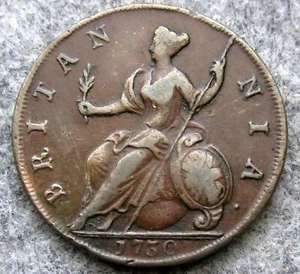 GREAT BRITAIN GEORGE II 1730 HALFPENNY, US EARLY DAYS COLONIAL COPPER HIGH GRADE - Picture 1 of 6