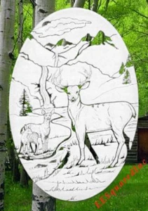 Deer Static Cling Window Decal OVAL 10x16 Country Etched Look Glass Door Decor - Picture 1 of 10