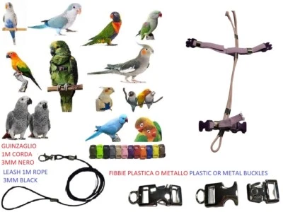 Harnais Pour Perroquets ROSE Et LILA Élastique Col 3MM De Cacatoès À Amazone - Photo 1/4