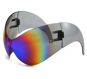 2024 Gradient Colorful Oversized Shield Wraparound Fashion Cyberpunk Sunglasses - Picture 1 of 1