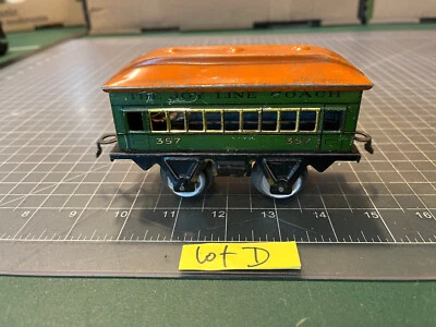 Pre Marx O Train THE JOY LINE 357 VAGÓN DE PASAJEROS VAGÓN DE 4 RUEDAS Lata Litografía Lote D Foto 1 de 4