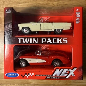 1955 Ford Thunderbird 1957 Corvette WELLY NEX Twin Pack 1:43 NIB Diecast Cars - Picture 1 of 4
