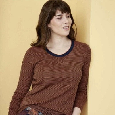 Living Crafrs Bio Baumwoll Jersey Langarmshirt, orange navy gestreift, S - Bild 1 von 4