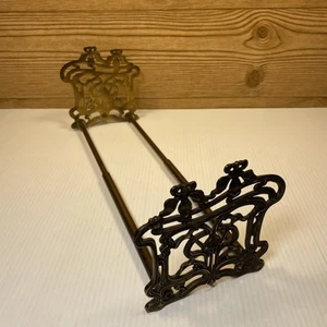 Brass Expanding Book Rack Holder Antique Bookends End Flowers Vintage Lotus - Picture 1 of 5