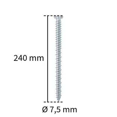 VITI PER CALCESTRUZZO 7,5X240 FRIULSIDER TURBOVITE ZINCATA BIANCA TORX T30 50PZ - Immagine 1 di 4