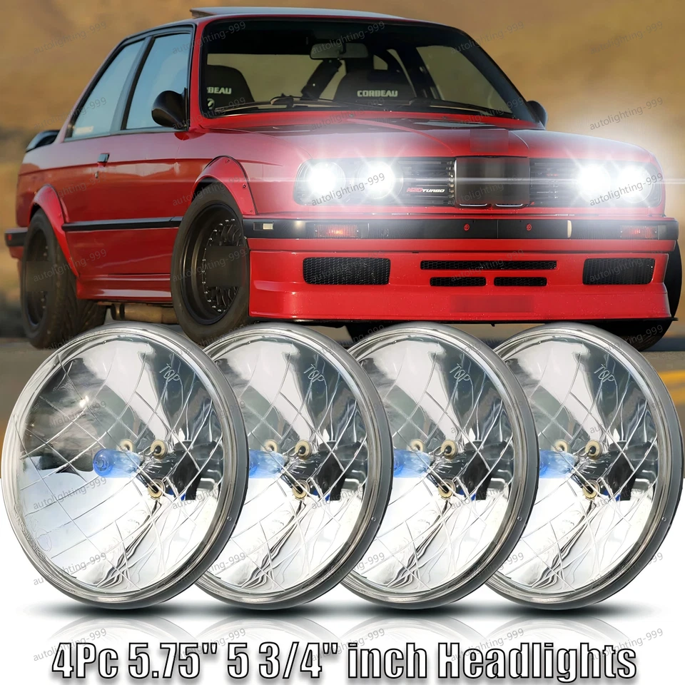 4PCS 5-3/4 5.75" inch round Headlights Hi/Lo Beam For BMW 325i 528i 535i E30 - Image 1 of 4