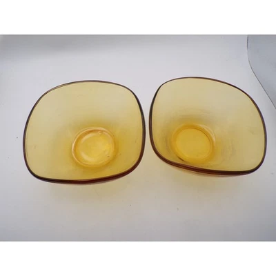 Vintage Amber Glass Bowls Set of 2 Square Candy Nut Dessert Dishes - Image 1 of 3