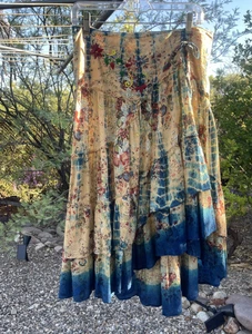One Body of Love High Low Embroidered Skirt Size Small-Floral Tan Blues - Picture 1 of 10