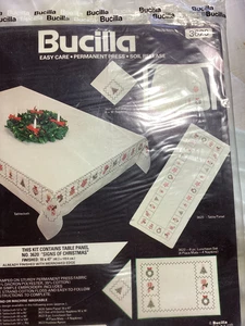 Bucilla Embroidery Kit #3620. SIGNS of CHRISTMAS Table Panel. 19”x 47” - Picture 1 of 4