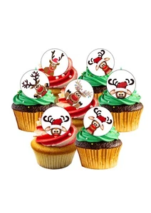 Cake Topper süß Clipart Weihnachten Rentier 12 vorgeschnitten essbar Oblate Dekorationen - Bild 1 von 8