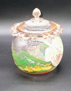 Vtg A Hocking Lace Edge Pink Depression Cookie Jar Colony 1930s Hand Painted - Picture 1 of 5