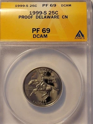 1999 S 25C PROOF STATE QUARTER DELAWARE ANACS PF 69 DCAM  - Image 1 of 4