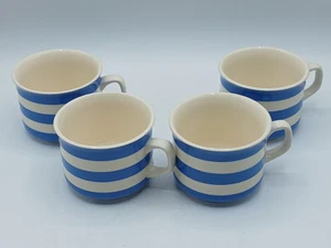 4 x TG Green Cloverleaf Cornishware blue and white hooped teacups - Picture 1 of 10