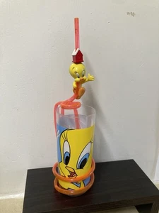 Vintage Looney Tunes Tweety bird Cup With Crazy Straw Warner Bros 1997 - Picture 1 of 7