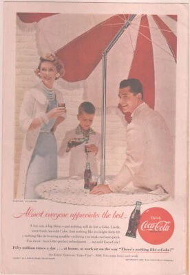 Vintage Original 1955 Coca Cola Ad - Family under Umbrella 6 3/4 x 9 3/4 - Image 1 of 2