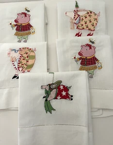 Applizierte bestickte süße komische Schwein Motiv Vintage Handtücher X5 - Bild 1 von 12