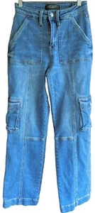 Judy Blue Fairmont Wide Leg Jeans Sz 1/25 High Rise Utility Cargo Pocket Demim - Picture 1 of 7