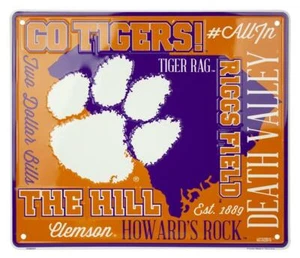 Clemson University Tigers Fan Cloud Sign 14 x 12 Metal Embossed Home Wall Decor - Picture 1 of 6