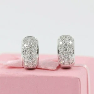1.50Ct Round Cut Moissanite Men/Women's Huggie Hoop Earrings 925 Sterling Silver - Picture 1 of 5