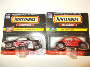 2 1998 Matchbox Madness CARS--Firebird Formula Ser.1/VW Concept Ser.4 Taco Bell - Picture 1 of 11