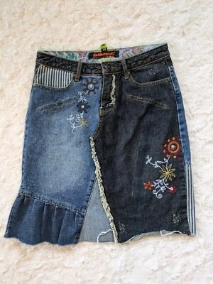 Dollhouse Patchwork Denim Jean Skirt Size 7/8, Distressed Light + Dark Wash - Image 1 of 4