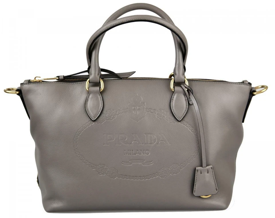 AUTH LUXURY PRADA SHOULDER BAG HANDBAG 1BA104 GREY LEATHER