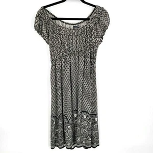 Max Edition Women's Small Bohemian Scoop-Neck Short Sleeve Print Waist Dress - Picture 1 of 4