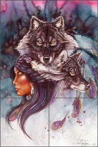 Keramikfliese Wandbild Backsplash Taylor einheimischer Wolf Wildtiere Südwesten Kunst JTA032 - Bild 1 von 4