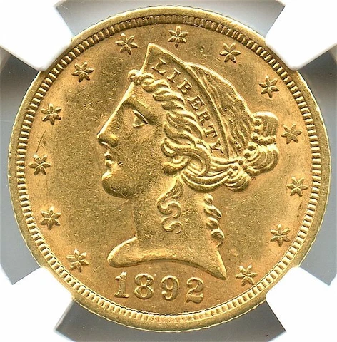1892-CC $5 Gold Liberty Half Eagle, NGC AU-55, Very Attractive, Nice Rare Date! Cover