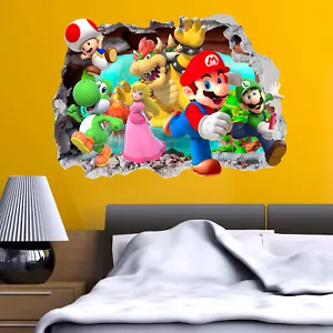 Mario Gang Wall Sticker Smashed Crack Kids Boy Girls Games Bedroom Decal Gift