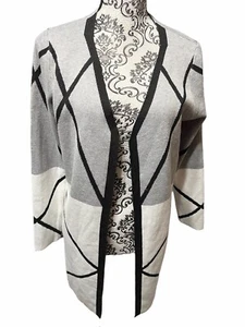 NWT OLIVER BY ESCIO Women’s Size Medium Gray/Black Open Front Cardigan - Picture 1 of 10