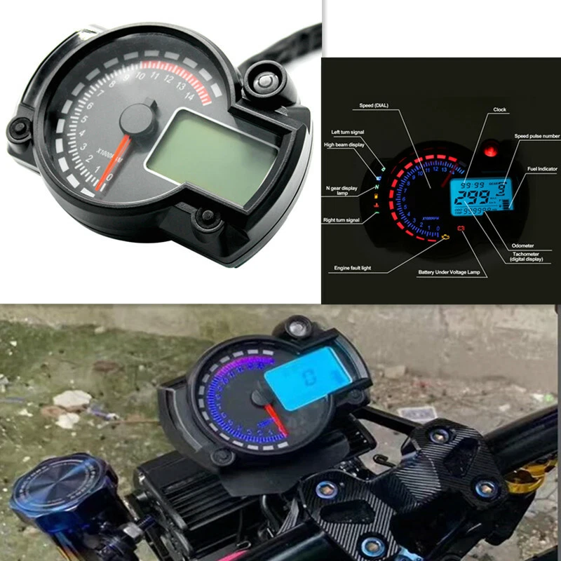 Motorcycle 7 color Backlight LCD Digital Odometer Speedometer Meter Instrument - Image 1 of 4
