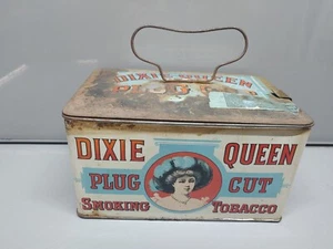 Vintage Dixie Queen Plug Cut Rauchen Tabak Metall Mittagessen Eimer mit Griff - Bild 1 von 9