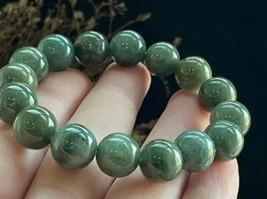 13mm Certified Natural Myanmar Jadeite Green Jade Beads Bracelet-0468 - Picture 1 of 8